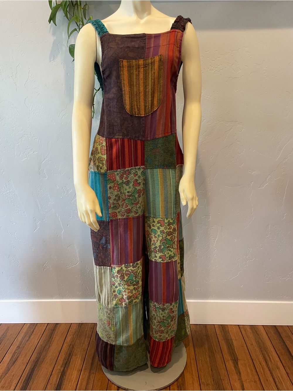 Patchwork made in Nepal 100% cotton Striped Multicolor Wide-Leg overalls M